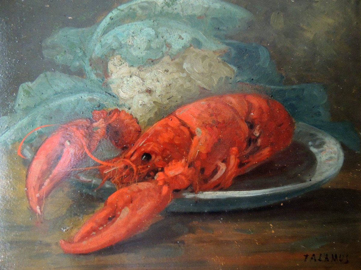 Exquisite Vintage French Lobster Still Life - Parisian Bistro Charm