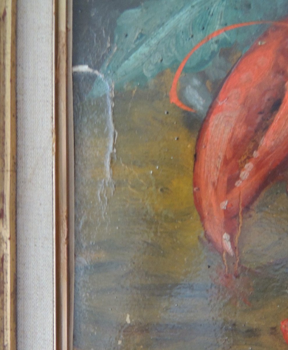 Exquisite Vintage French Lobster Still Life - Parisian Bistro Charm