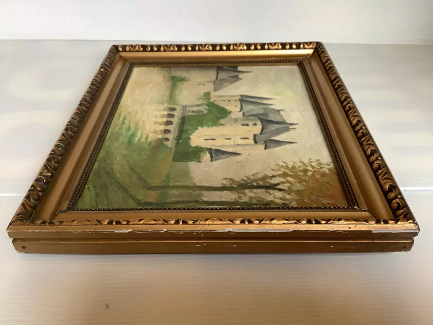 Original Oil French Château Scene with Dreamy Reflections (1934)