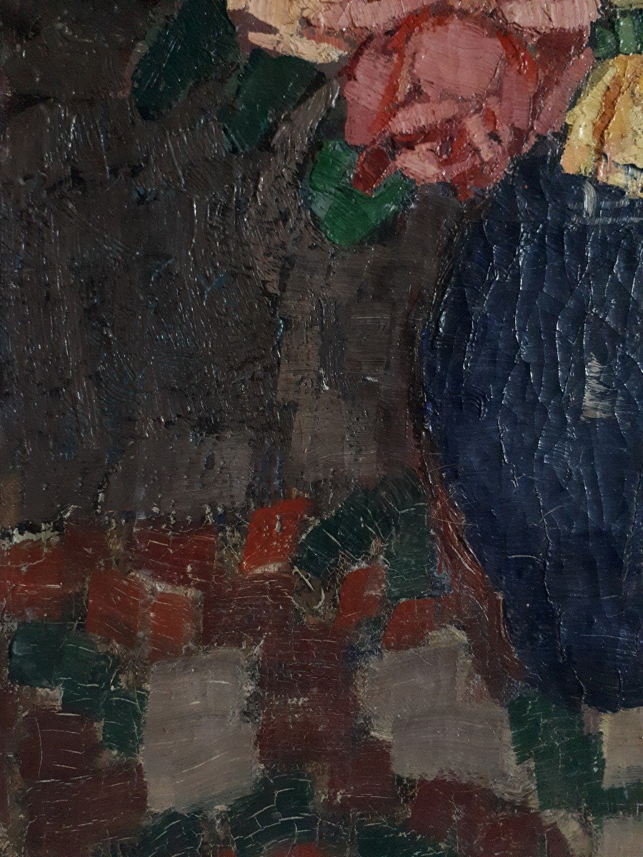 1900s French Post-Impressionist Geometric Rose Study by Bordeaux Artist