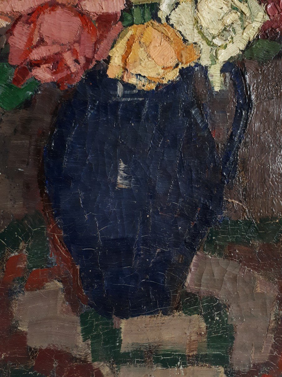 1900s French Post-Impressionist Geometric Rose Study by Bordeaux Artist