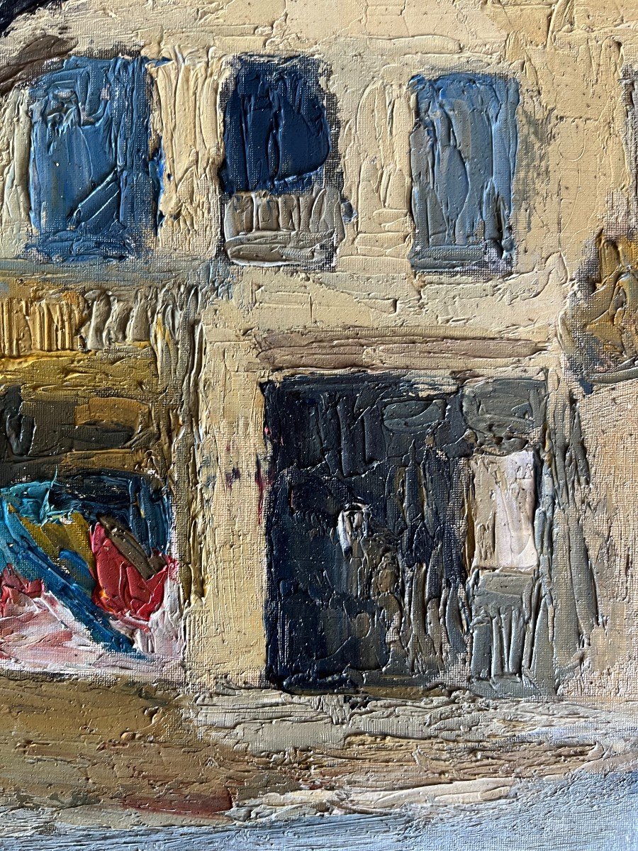 Mid-Century Village Scene of Grignan Oil on Canvas (1956)