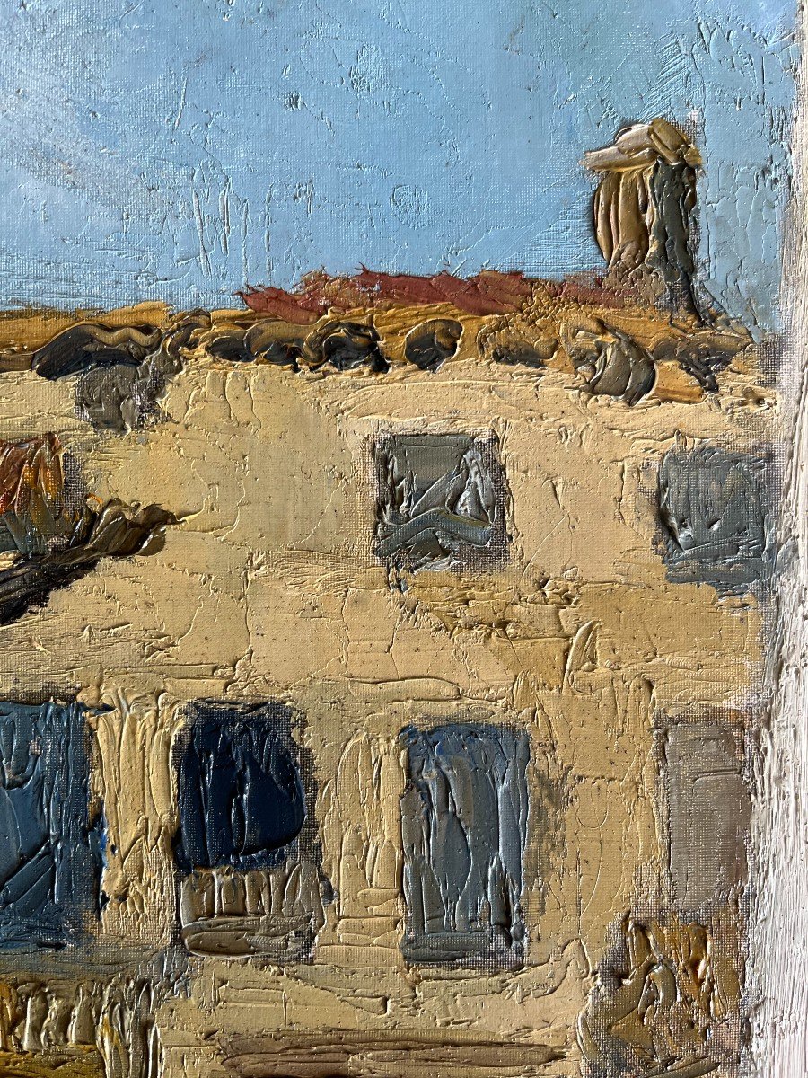 Mid-Century Village Scene of Grignan Oil on Canvas (1956)