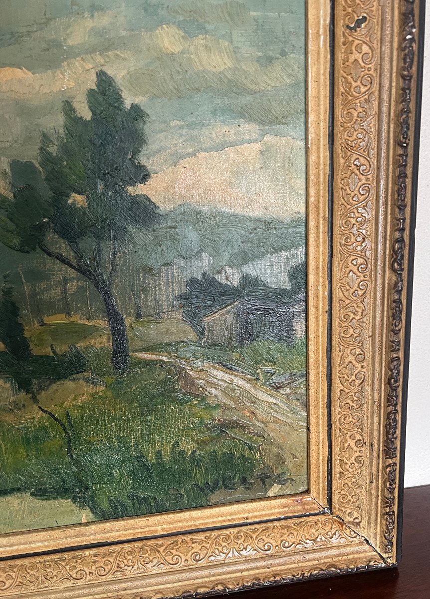 Early 20th Century French Countryside Stream Landscape