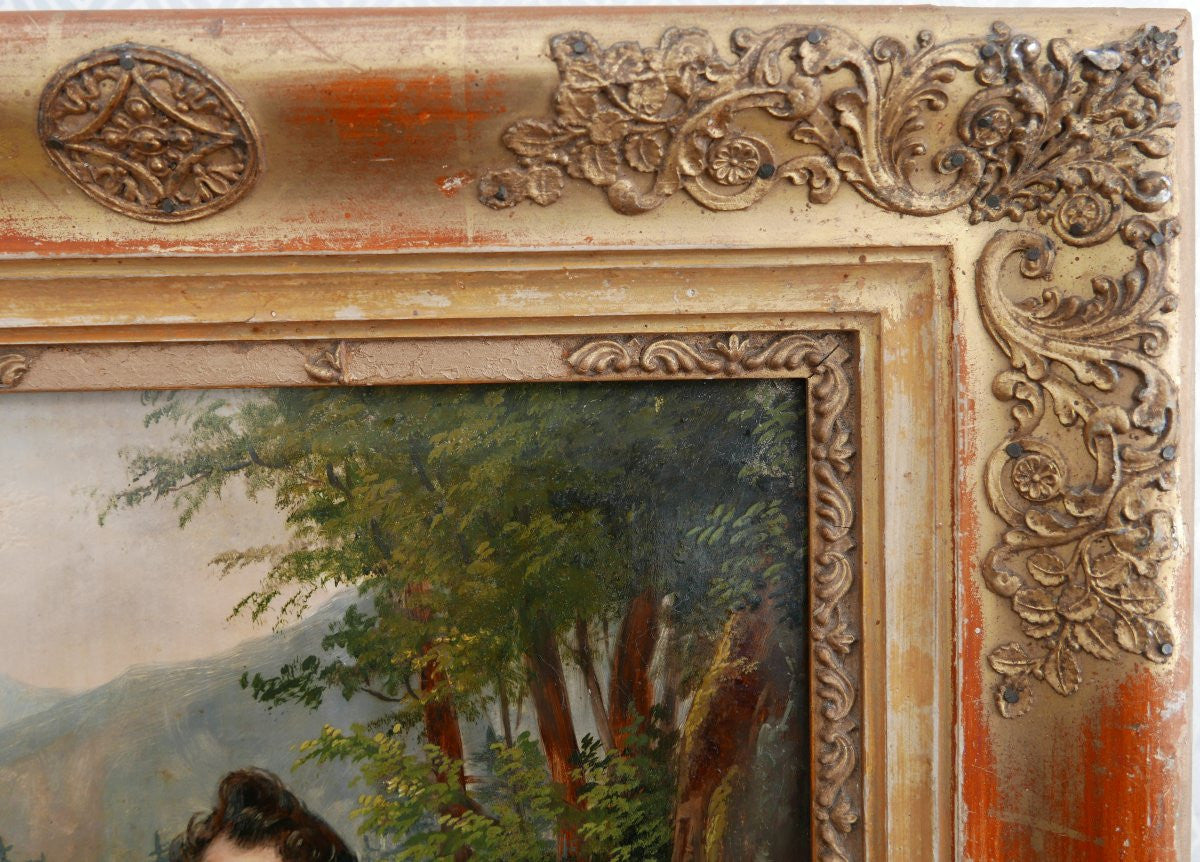 Antique Early 19th Century French Signed Oil Portrait of a Gentleman and His Dog with Original Frame