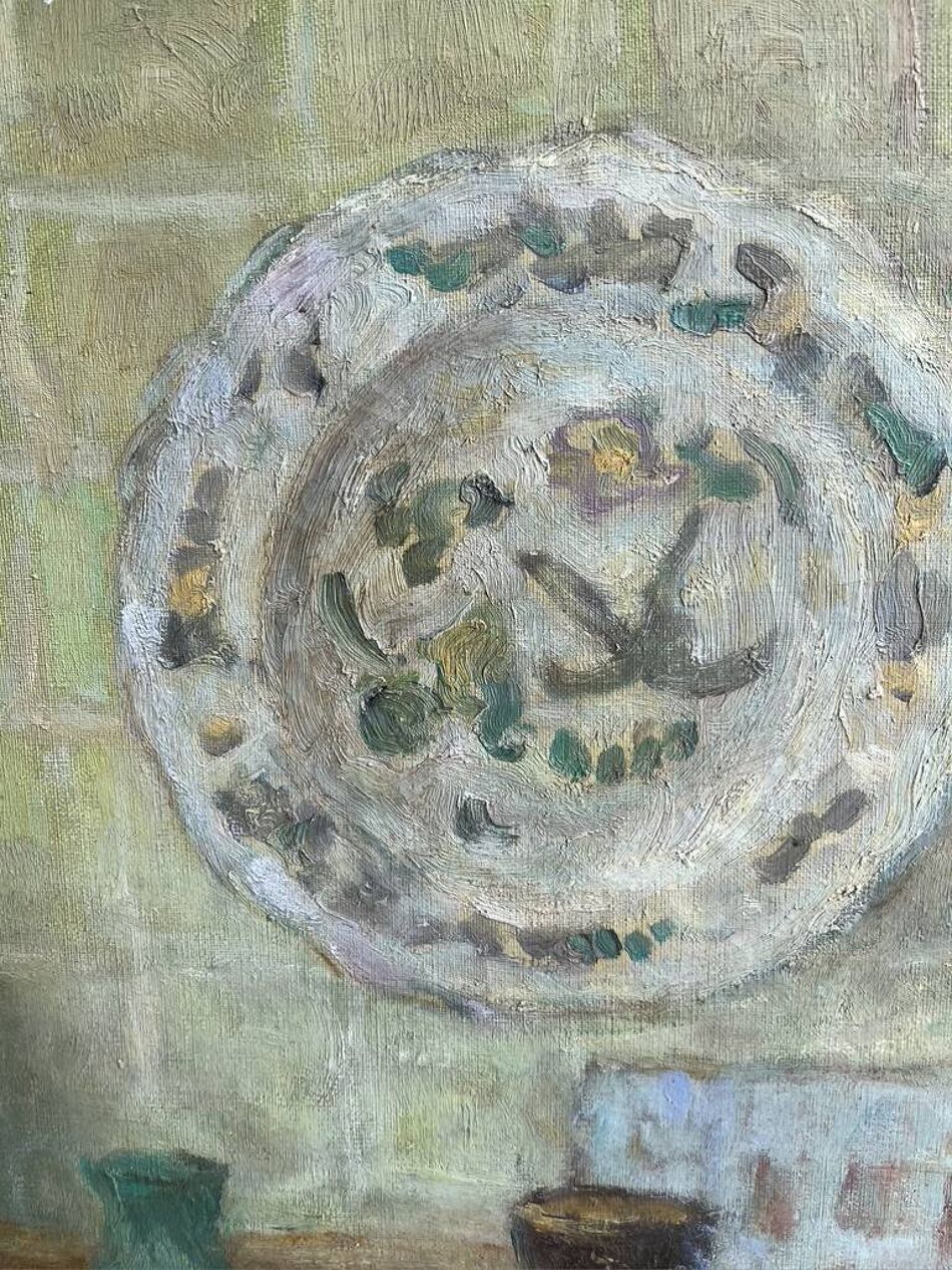 Serene French Still Life Painting Vintage Oil on Canvas Mid-Century Original