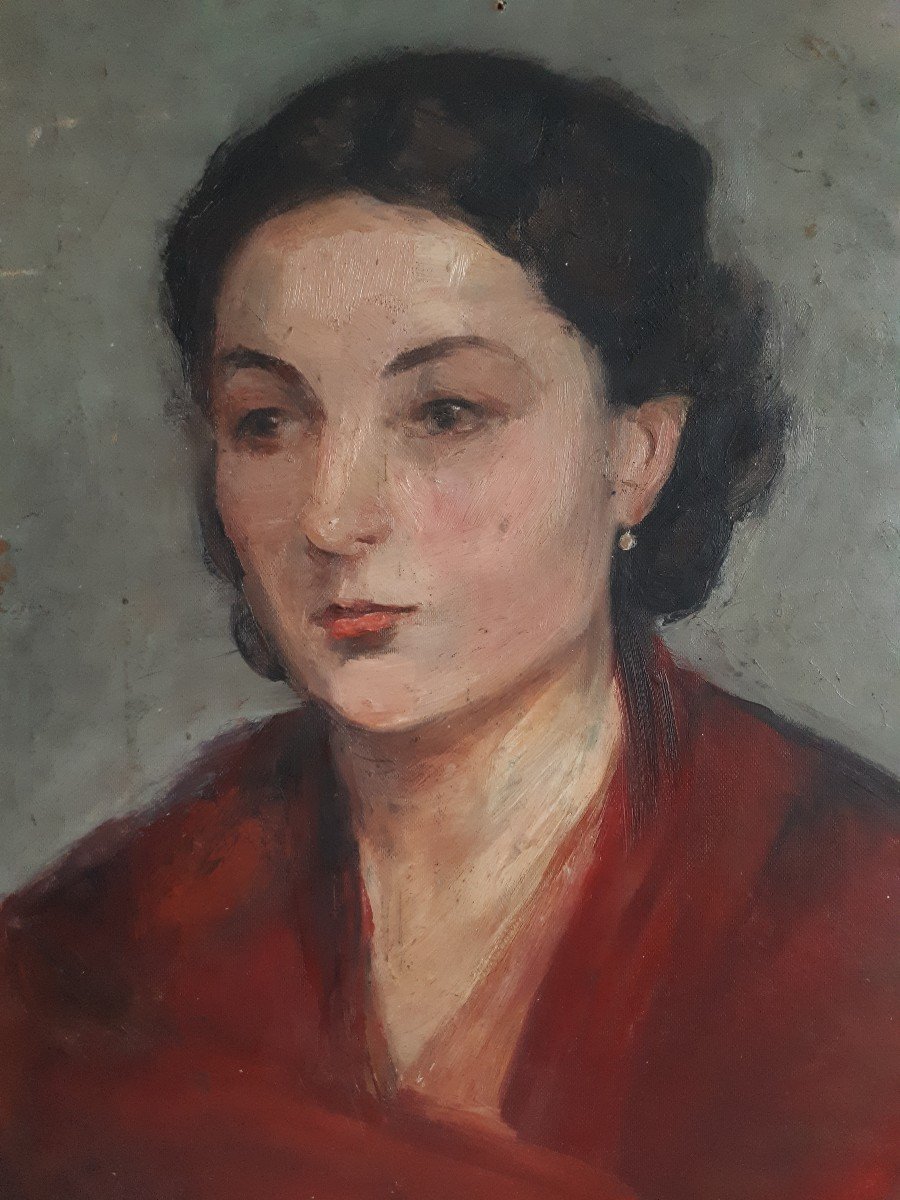French Portrait of a Woman in Red Early 20th Century