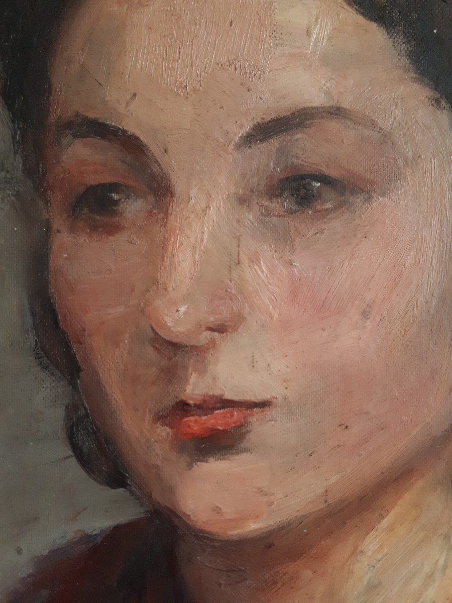French Portrait of a Woman in Red Early 20th Century