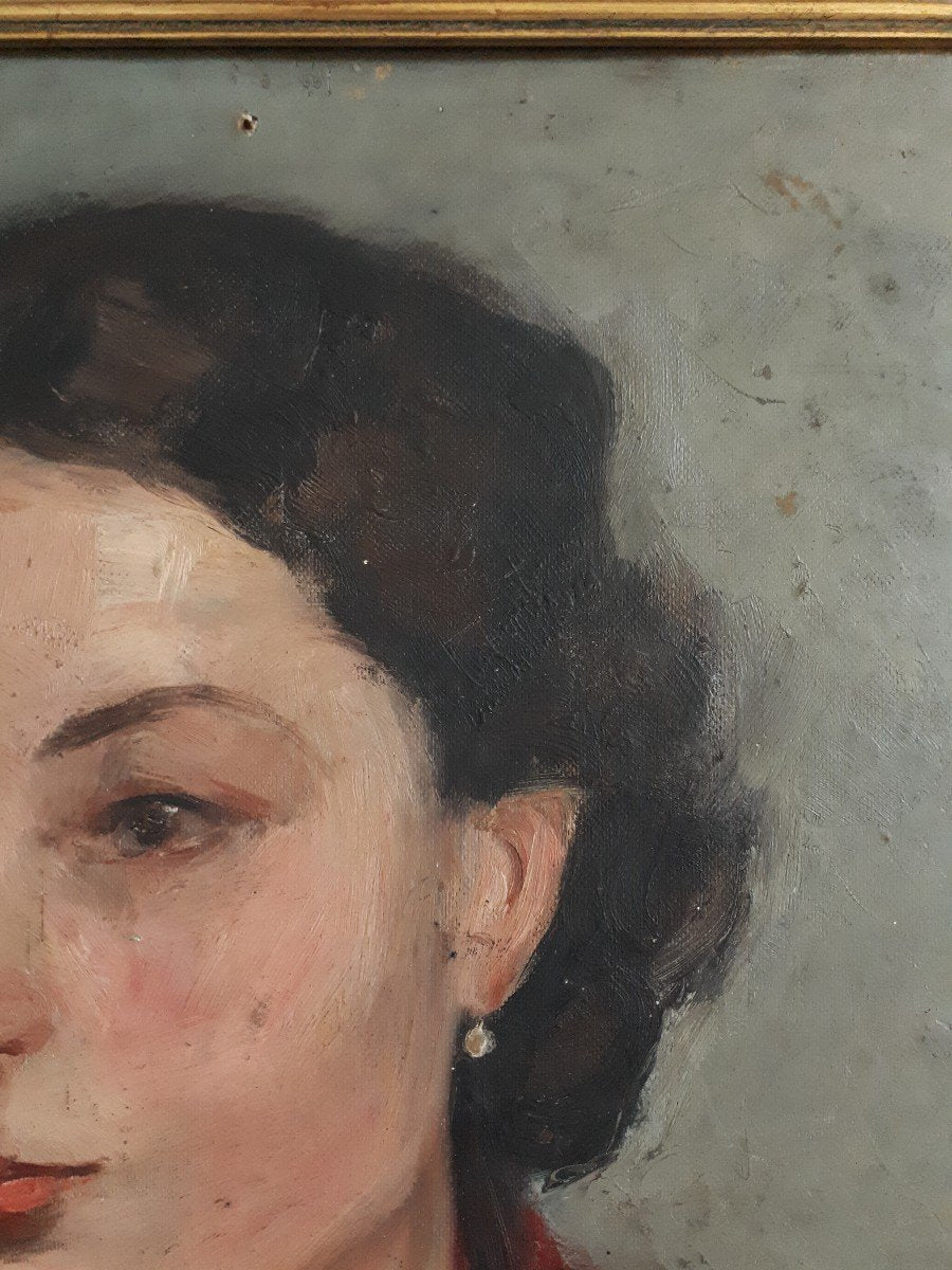 French Portrait of a Woman in Red Early 20th Century