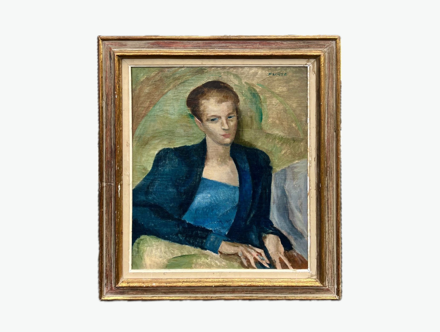 1940s French Modernist Portrait in Blues