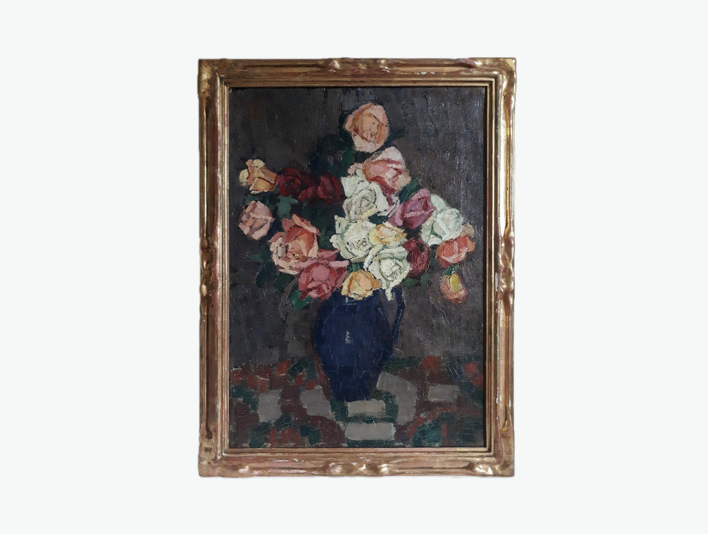 1900s French Post-Impressionist Geometric Rose Study by Bordeaux Artist
