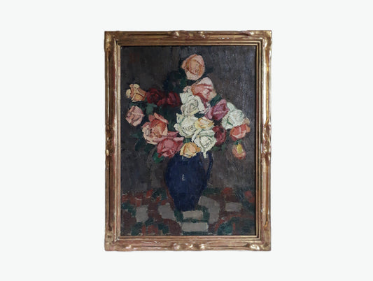 1900s French Post-Impressionist Geometric Rose Study by Bordeaux Artist
