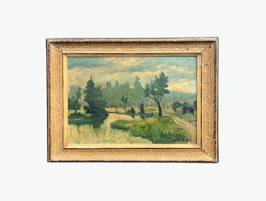 Early 20th Century French Countryside Stream Landscape