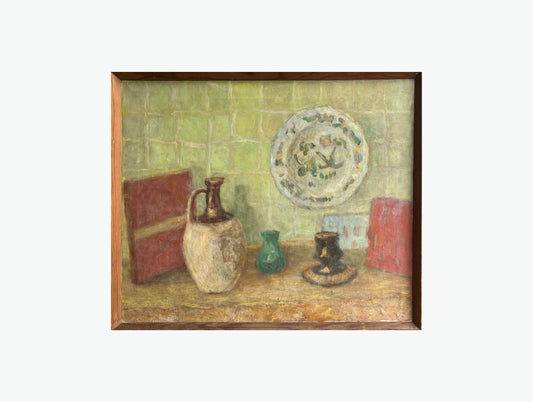 Serene French Still Life Painting Vintage Oil on Canvas Mid-Century Original