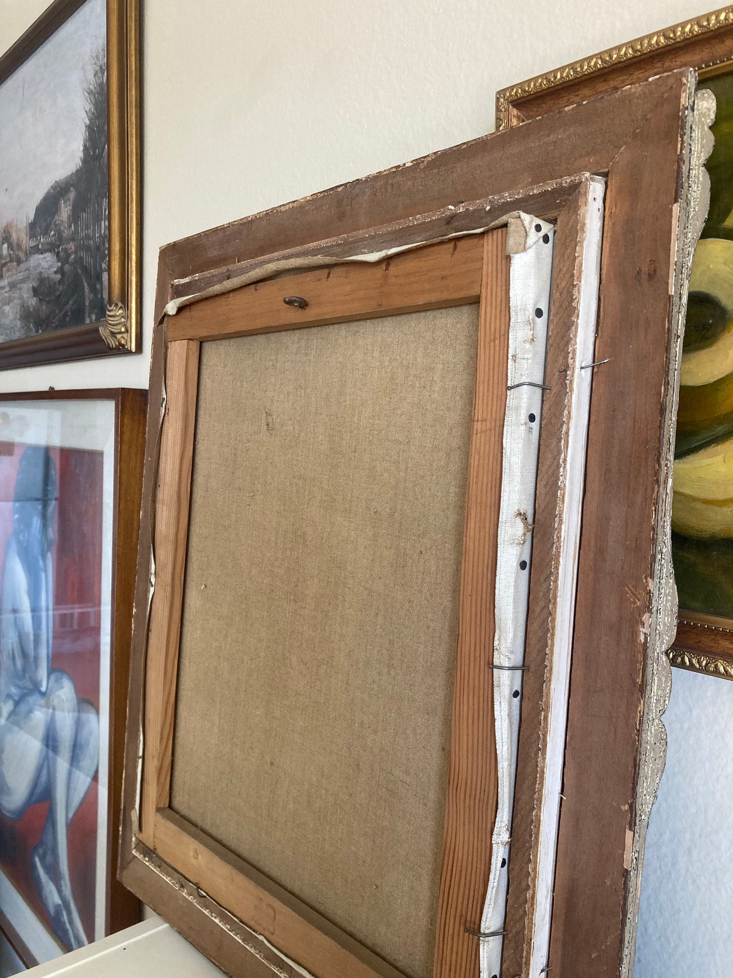 Mid-Century Modern French Oil Portrait in Blue