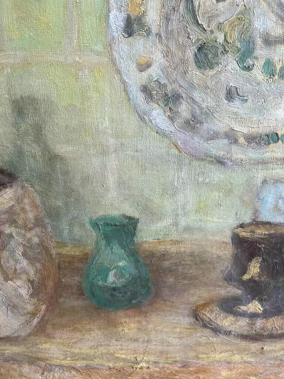 Serene French Still Life Painting Vintage Oil on Canvas Mid-Century Original