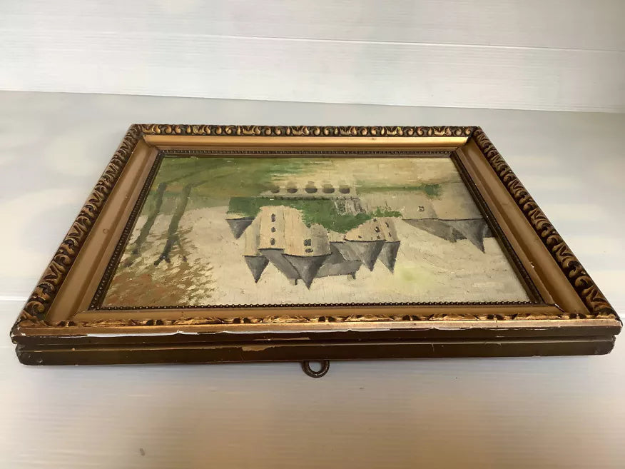 Original Oil French Château Scene with Dreamy Reflections (1934)