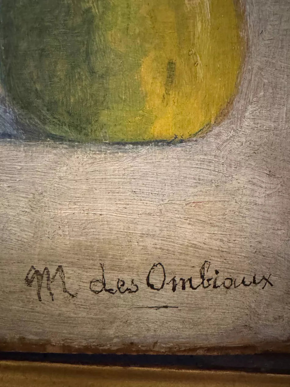 Antique Large Still Life Oil Painting with Fruit, Flowers and Pheasant (29.5" H × 34.7" W)
