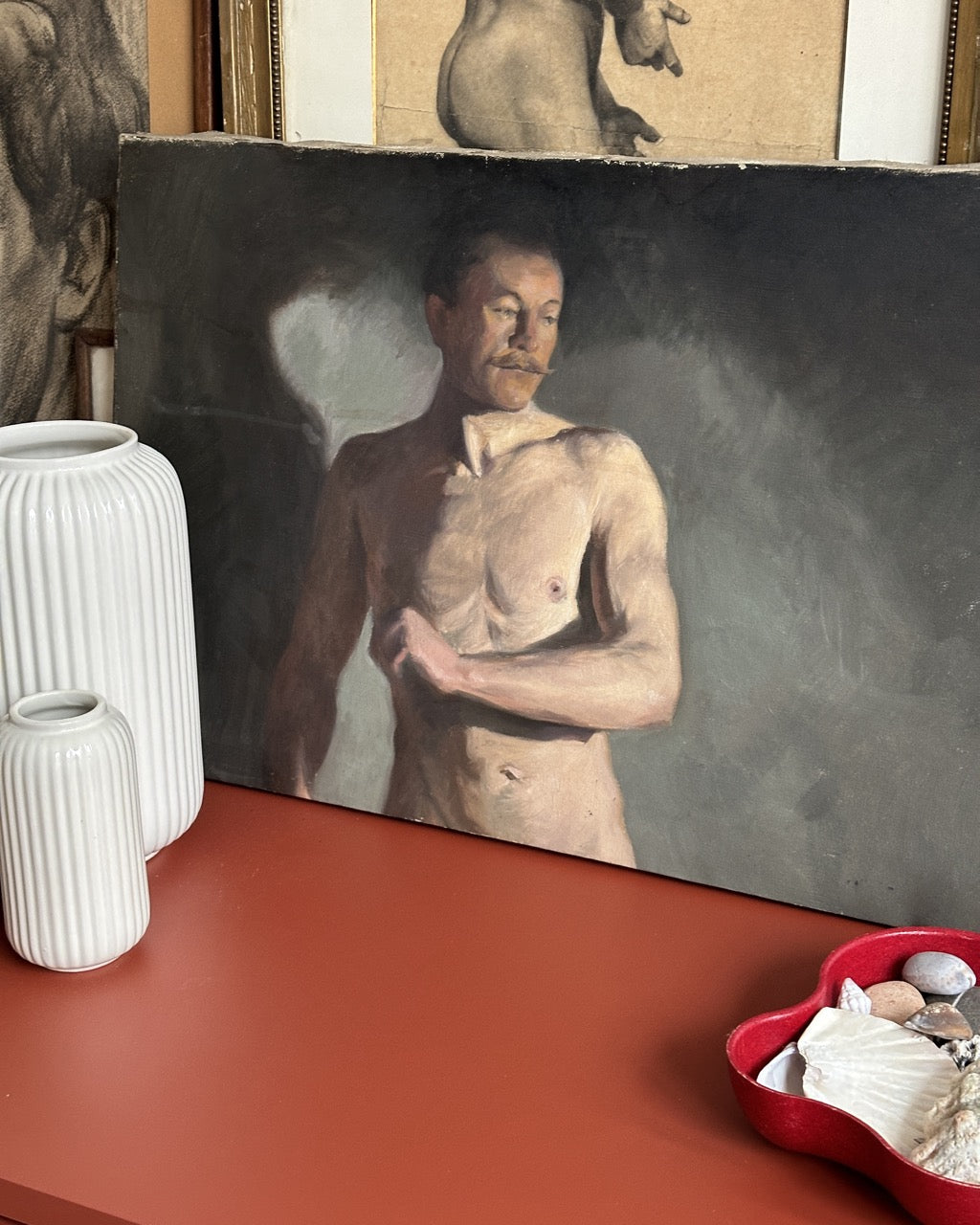 French Male Figure Oil on Canvas Moody Atelier Study