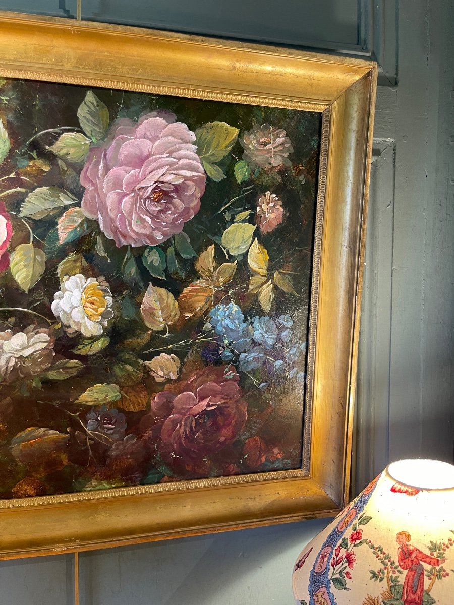 A Salon of Roses Antique 19th-Century Floral Still Life