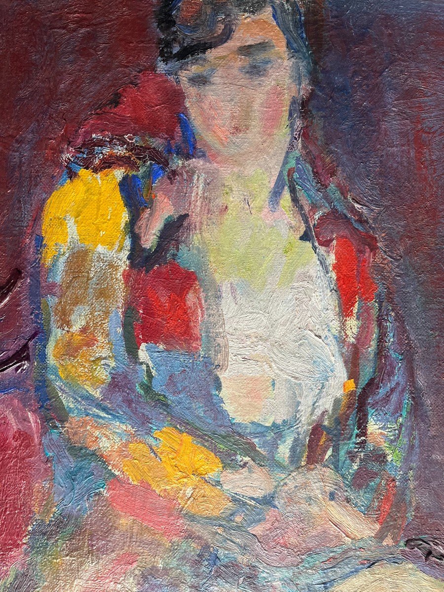 Seated Woman Oil on Canvas 20th Century