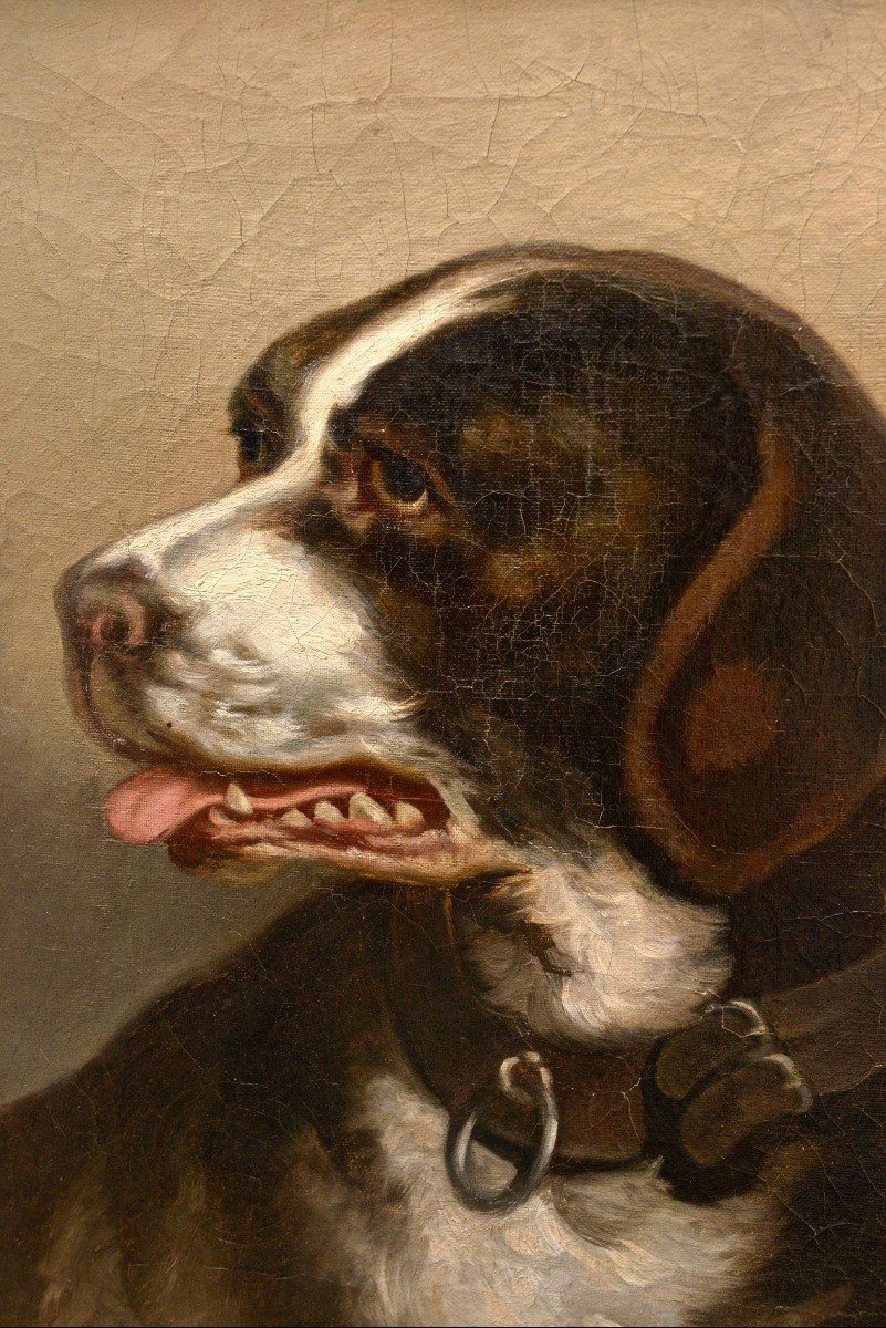 Timeless Sophistication Antique 19th-Century Oil Portrait of a Molosser Dog