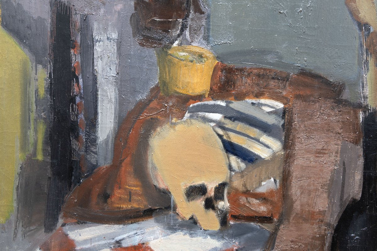 Large French Vanitas Still Life Vintage Oil on Canvas (31.5″ × 38.6″)