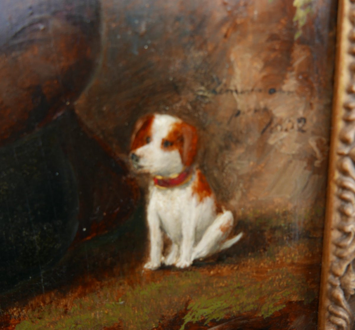 Antique Early 19th Century French Signed Oil Portrait of a Gentleman and His Dog with Original Frame