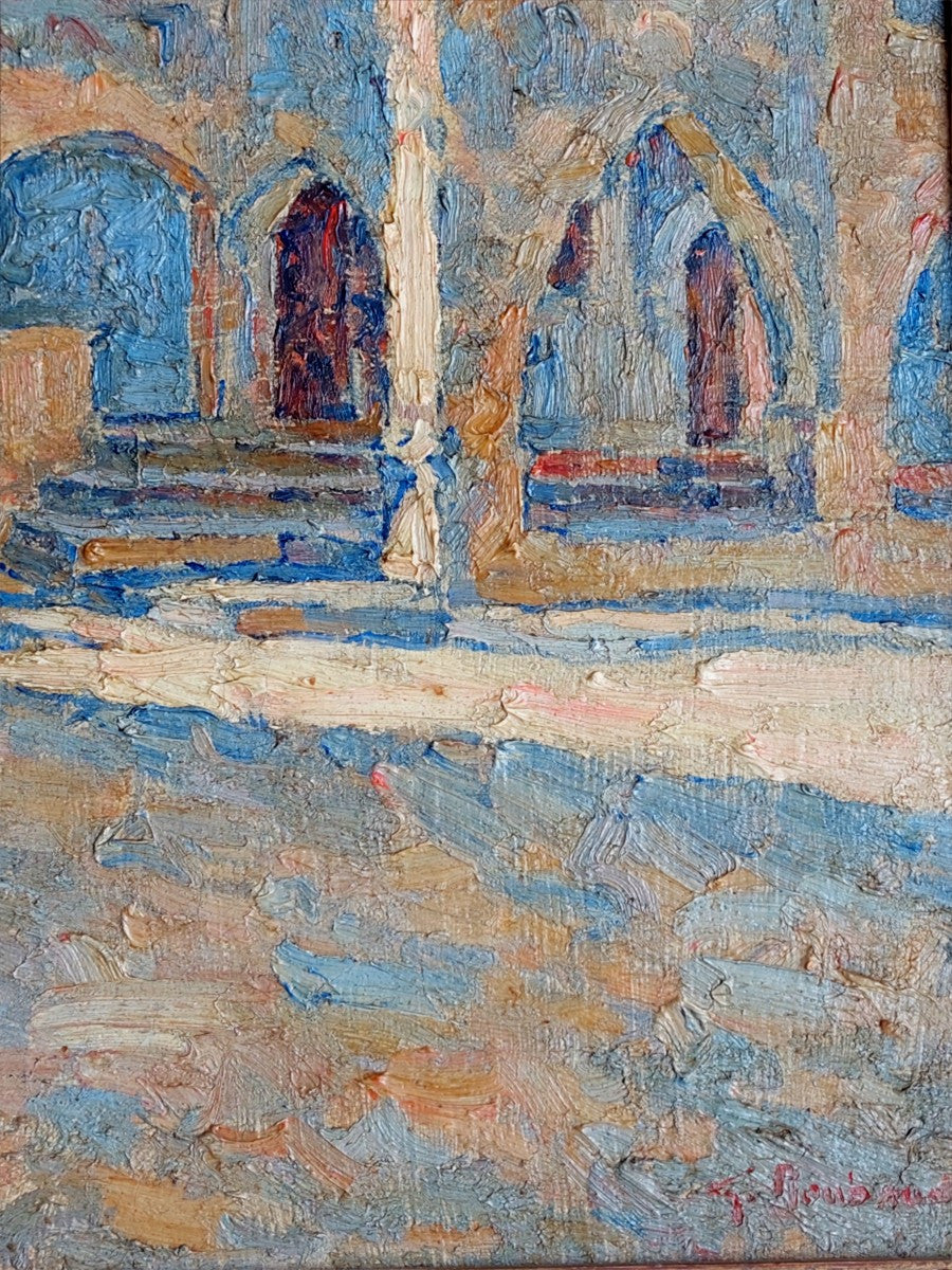 Provençal Street Scene Original French Oil Painting in Gilt Frame