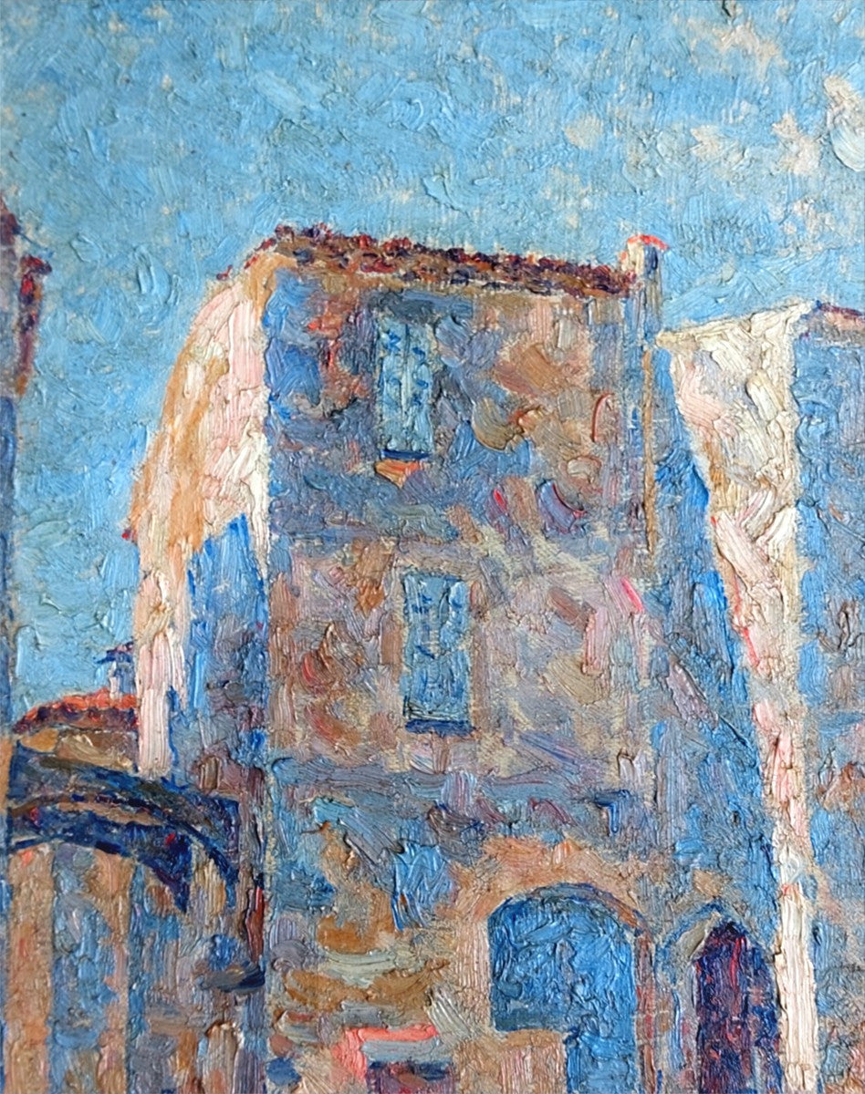 Provençal Street Scene Original French Oil Painting in Gilt Frame