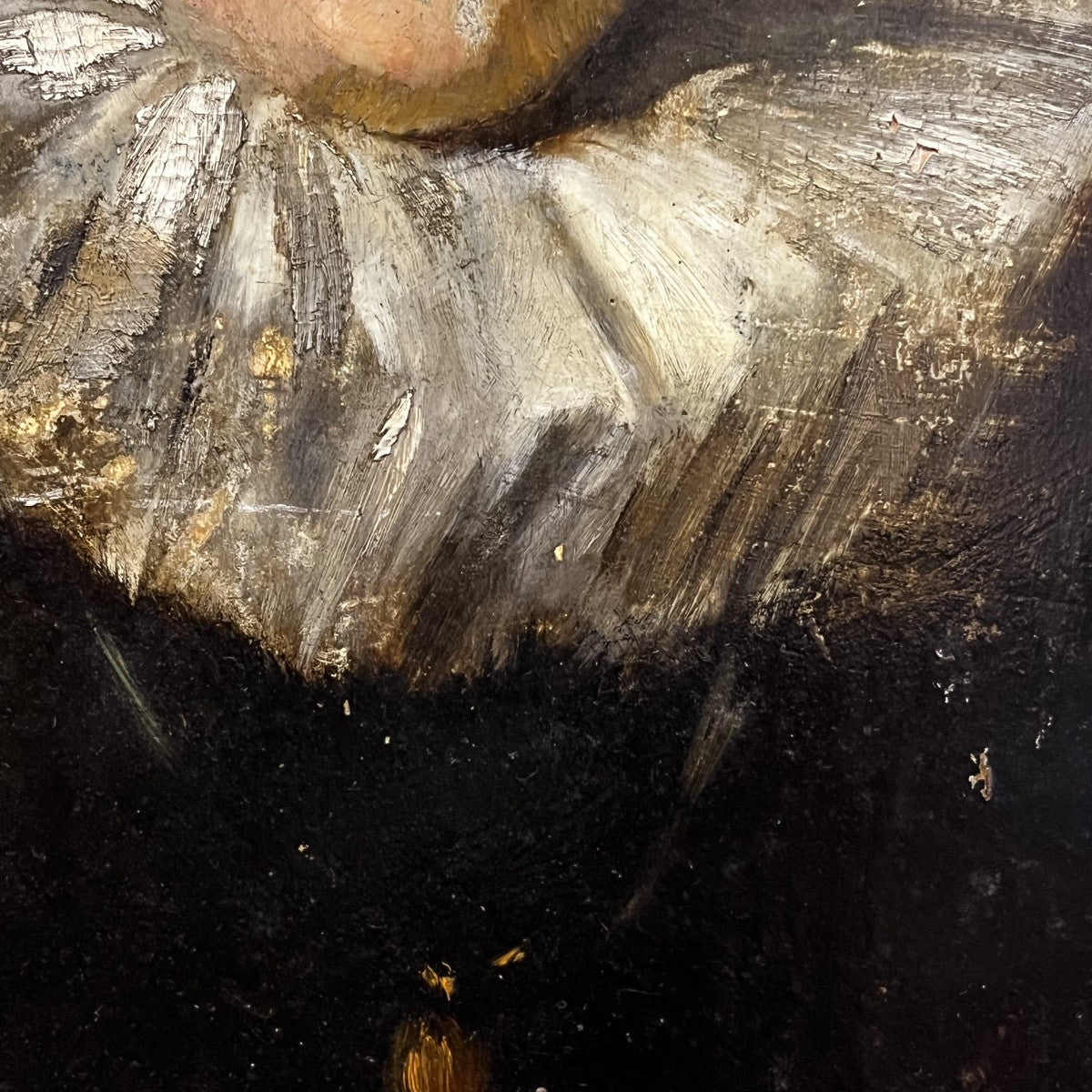 Antique 19th Century French Oil Portrait with Ruff Collar