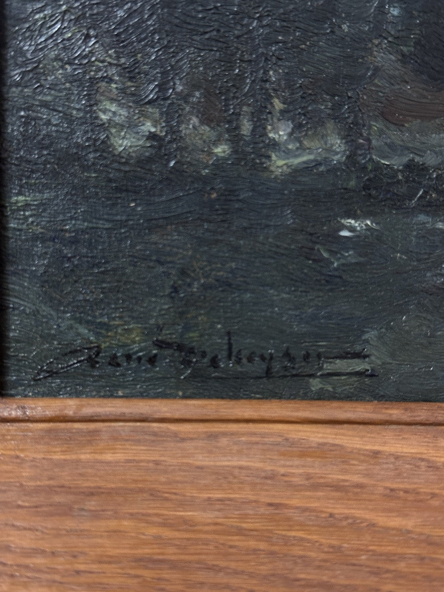 French Nocturne Moonlit Woodland Landscape Oil Painting (1927)