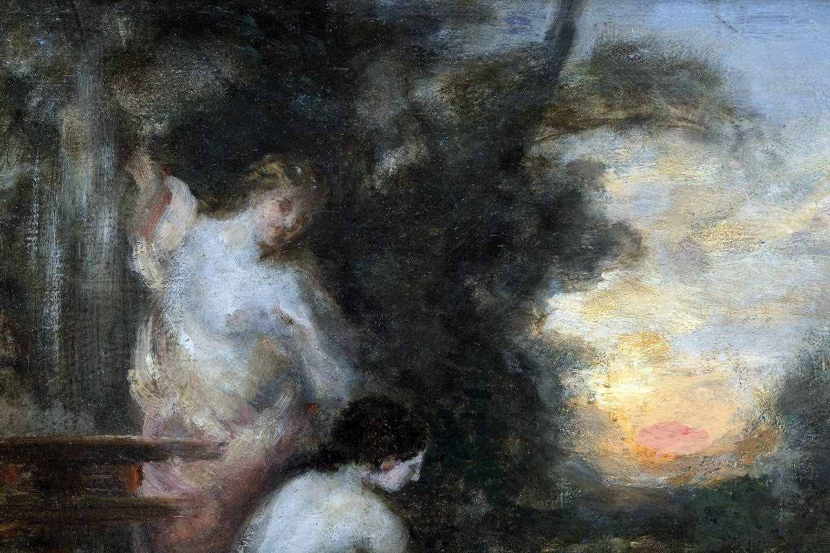 Antique 19th Century French Mythological Oil Painting by Marie-Abraham Rosalbin de Buncey, Pupil of Léon Cogniet Who Also Taught Rosa Bonheur, Meissonier and Bonnat