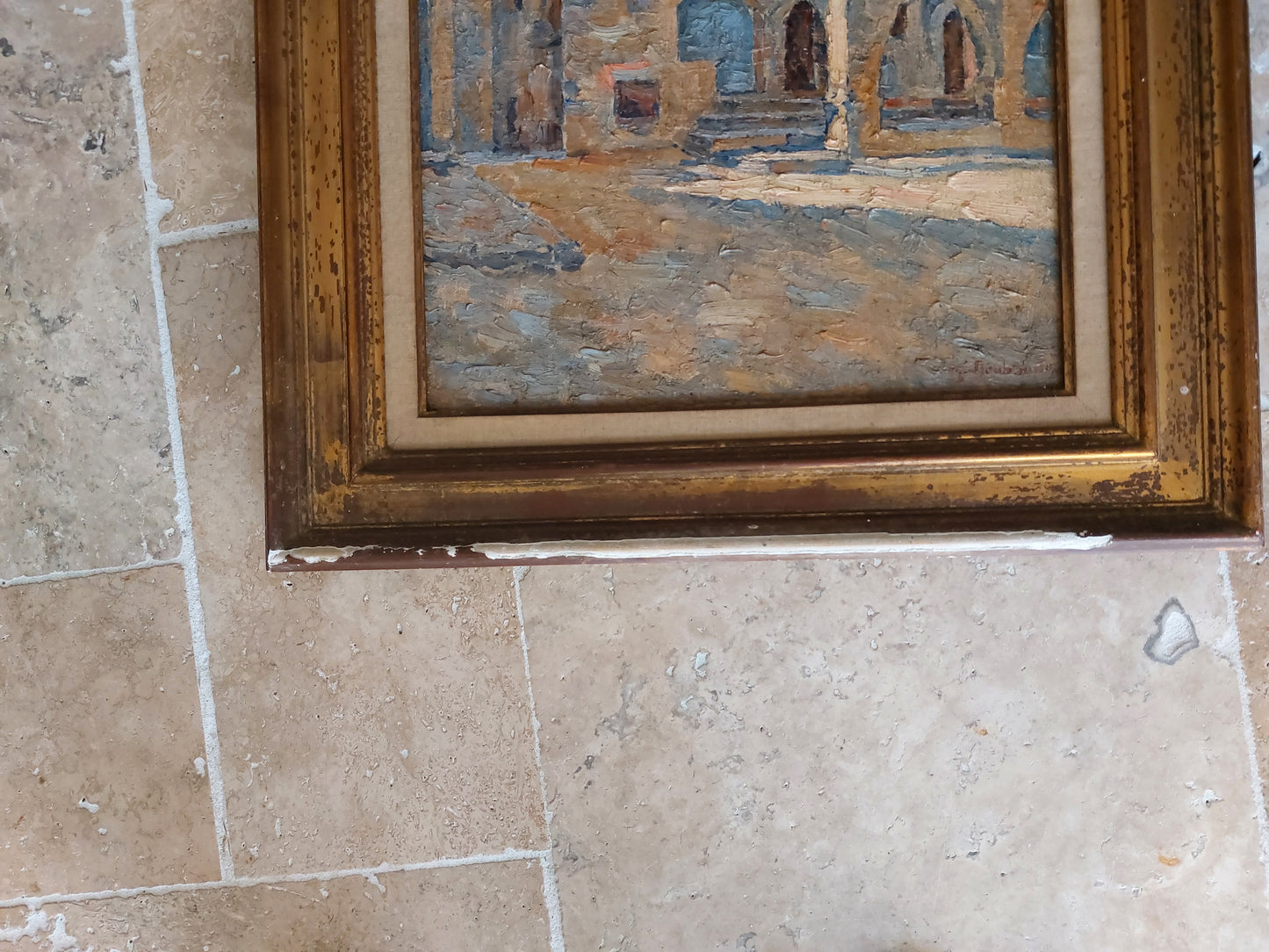 Provençal Street Scene Original French Oil Painting in Gilt Frame