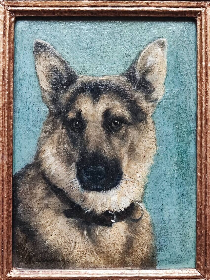 Elegant German Shepherd Portrait Original Oil Painting (1938)