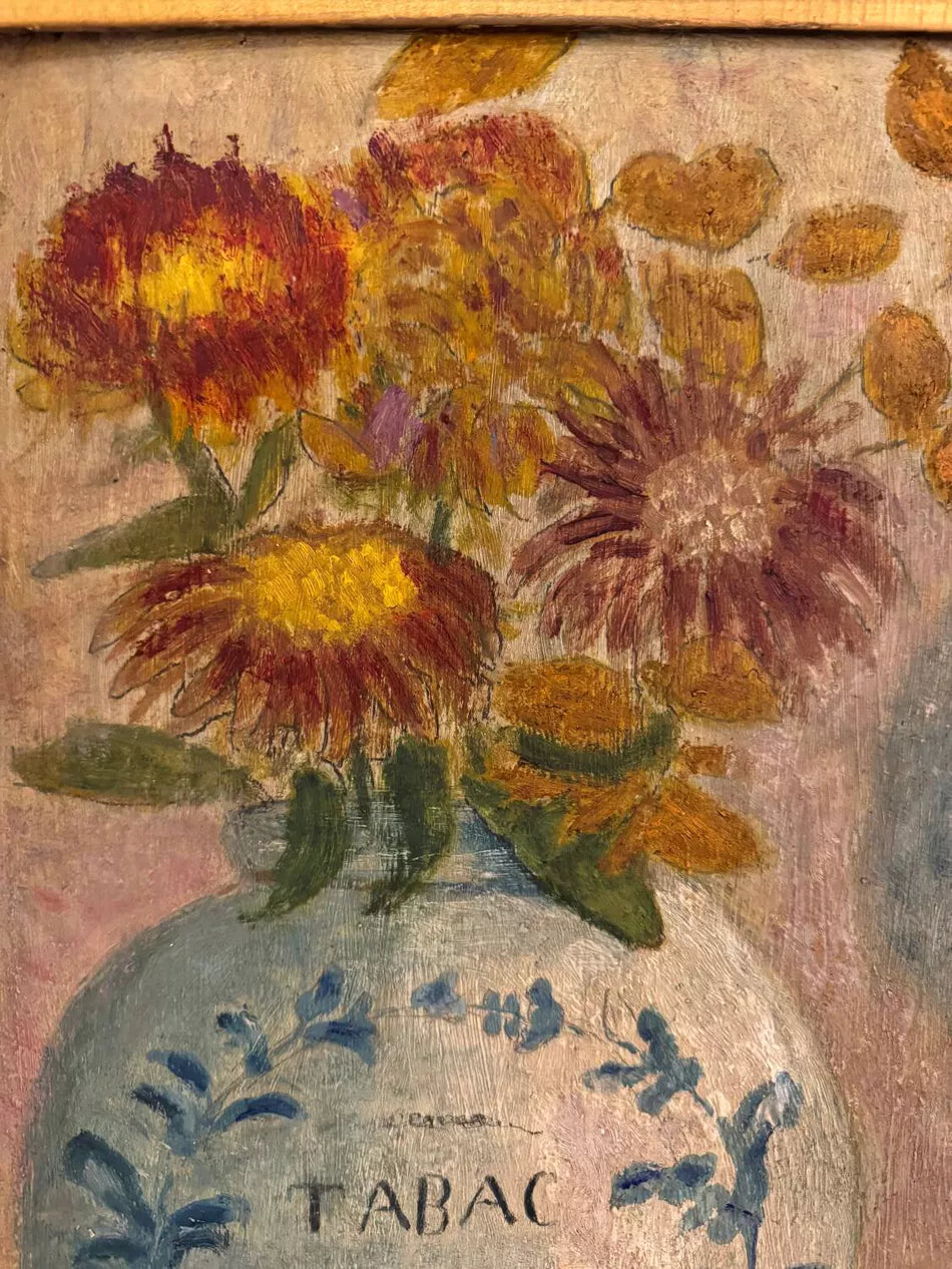 Antique Large Still Life Oil Painting with Fruit, Flowers and Pheasant (29.5" H × 34.7" W)