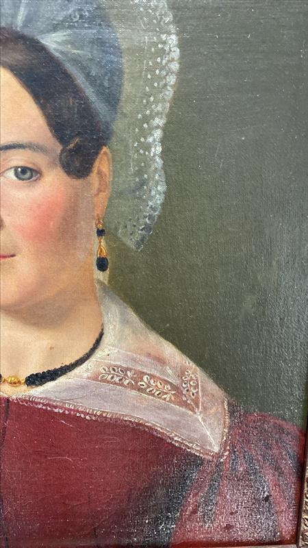 Antique 19th Century French Female Portrait with a Lace Cap