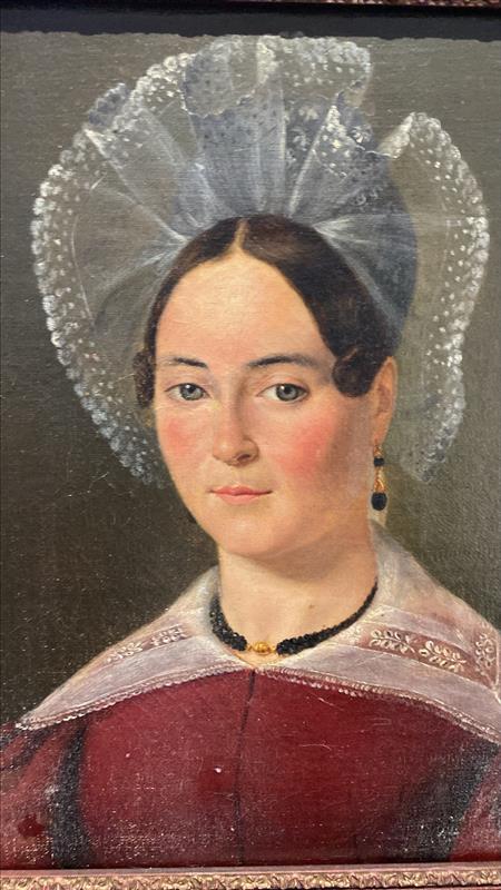 Antique 19th Century French Female Portrait with a Lace Cap