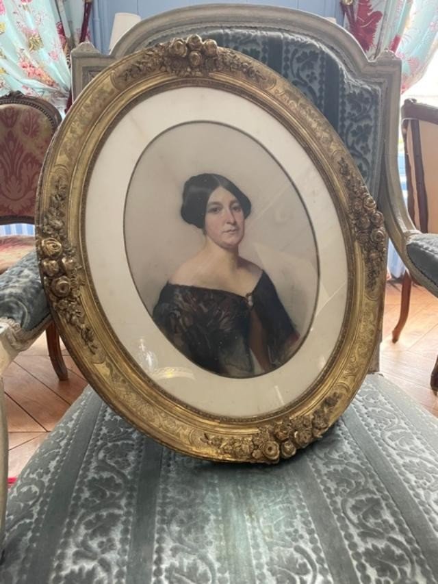 Antique French Portrait in Ornate Gilded Frame (1849)