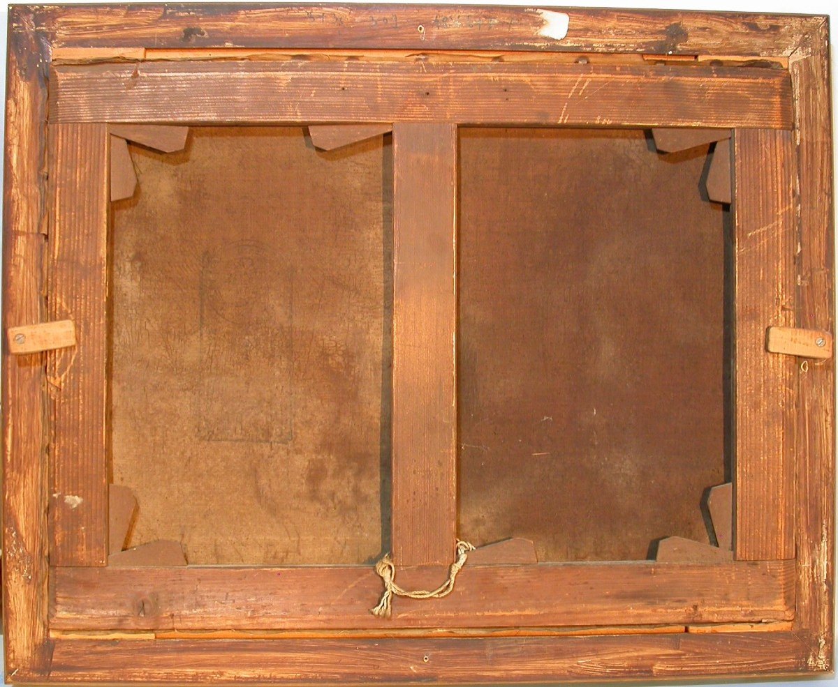 Antique 19th Century French Landscape Oil Painting in Golden Stucco Frame