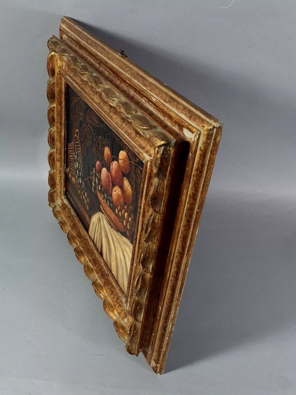 French Antique 19th Century Fruit Still Life Painting in Gilt Frame