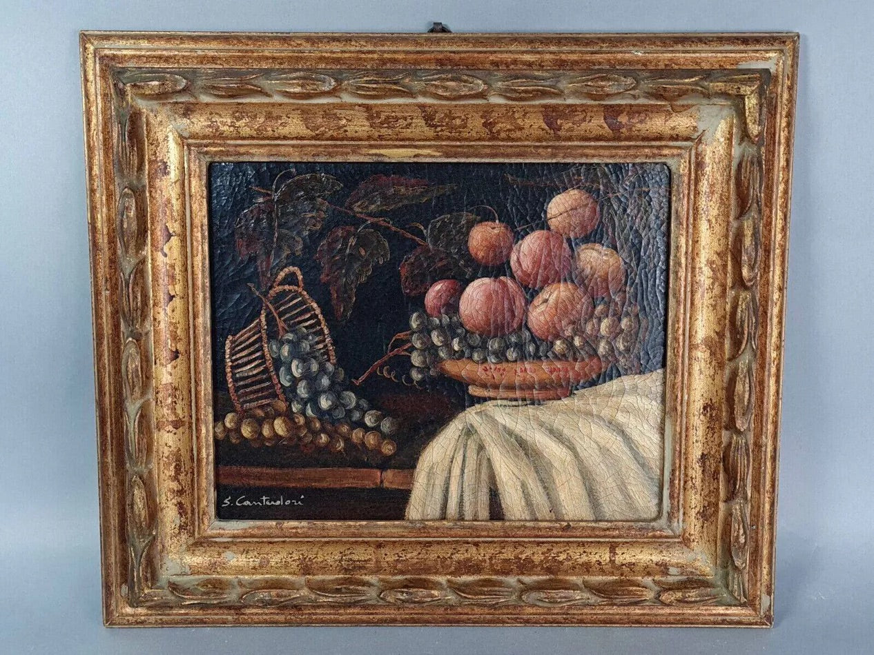 French Antique 19th Century Fruit Still Life Painting in Gilt Frame