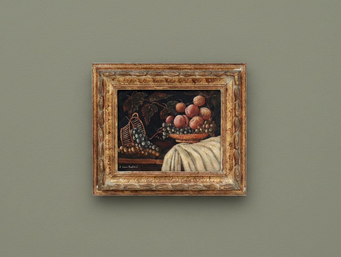 French Antique 19th Century Fruit Still Life Painting in Gilt Frame