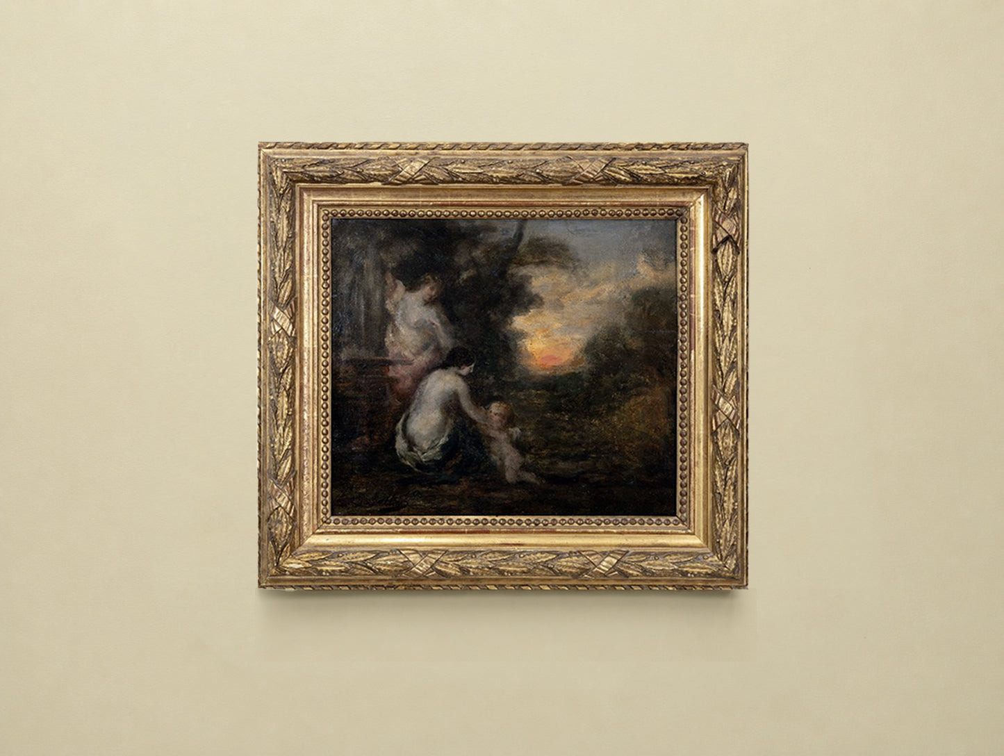 The Bather and Cupid, Antique 19th Century French Mythological Oil Painting by Marie-Abraham Rosalbin de Buncey