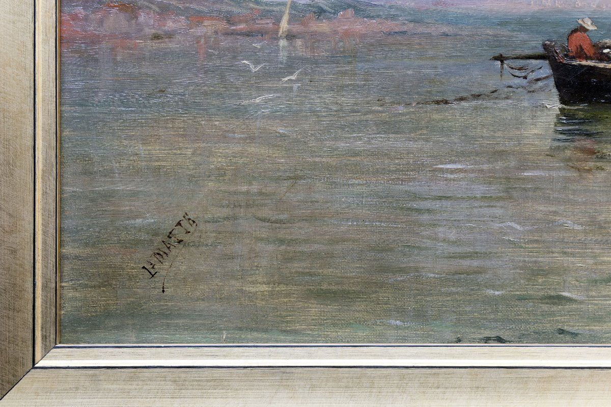 Antique 19th Century French Mediterranean Seascape with Fishing Boat
