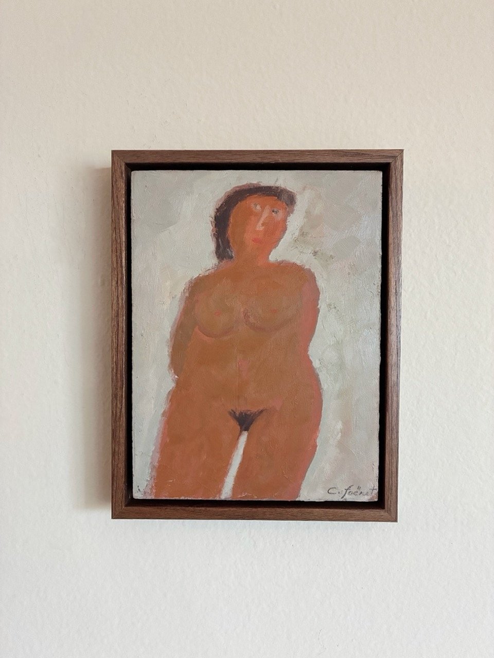 French Mid-Century Figurative Painting Intimate Female Nude Study on Panel by Claude Foënet
