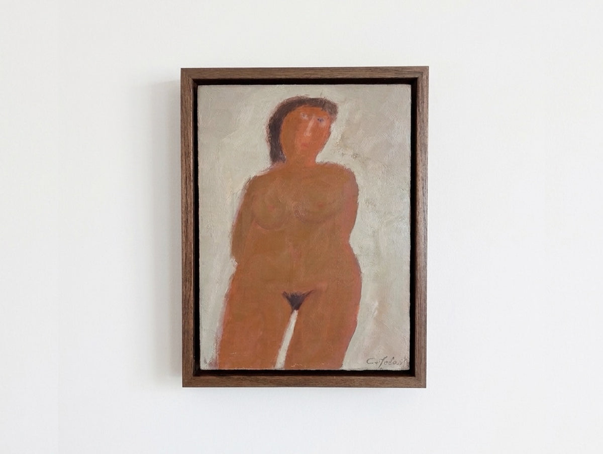 French Mid-Century Figurative Painting Intimate Female Nude Study on Panel by Claude Foënet