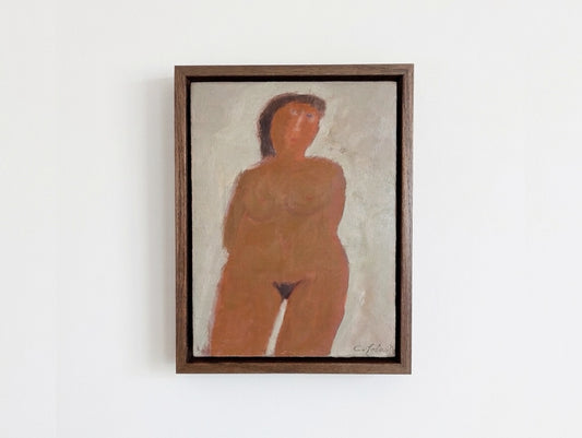 French Mid-Century Figurative Painting Intimate Female Nude Study on Panel by Claude Foënet
