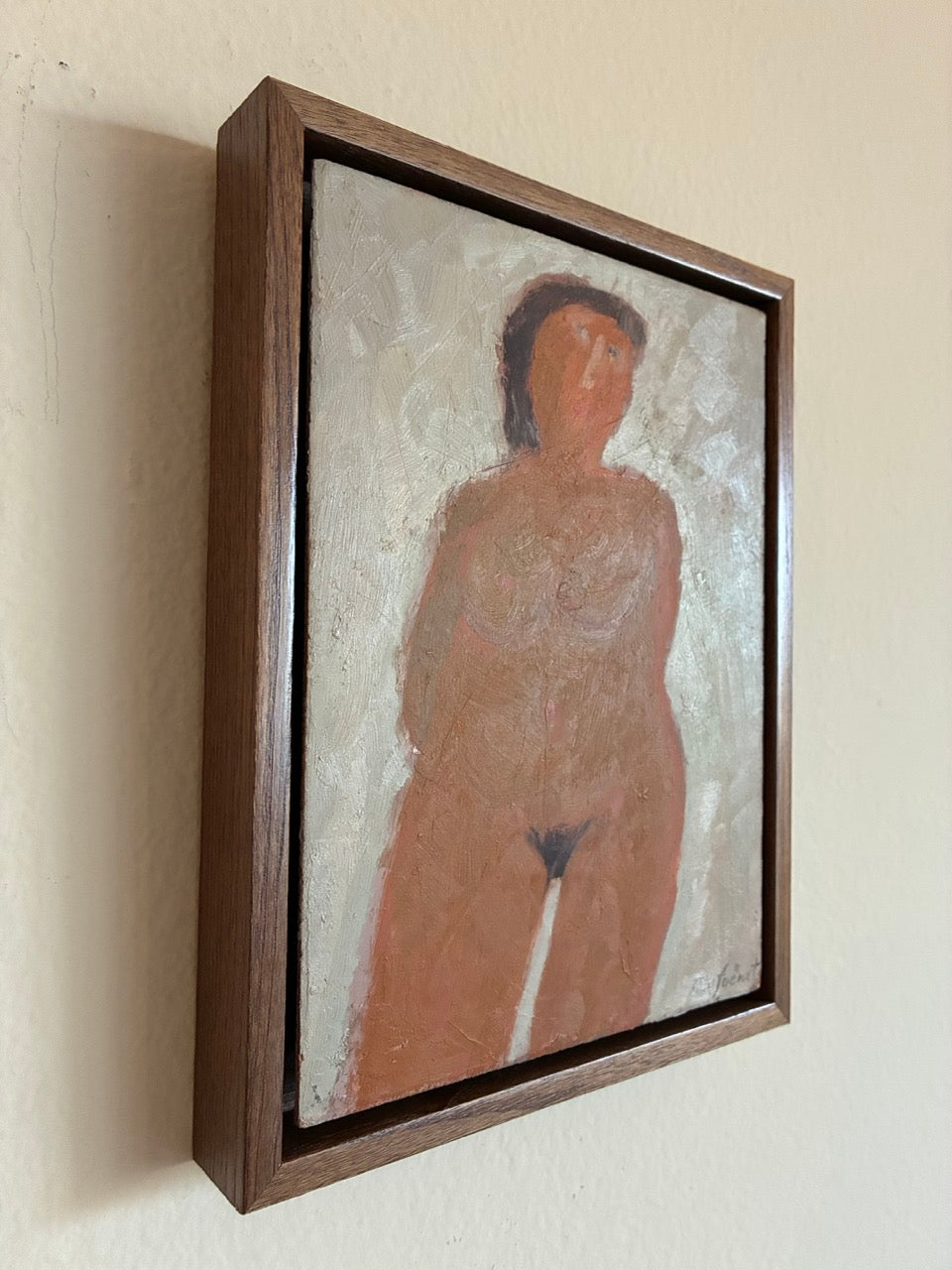 French Mid-Century Figurative Painting Intimate Female Nude Study on Panel by Claude Foënet