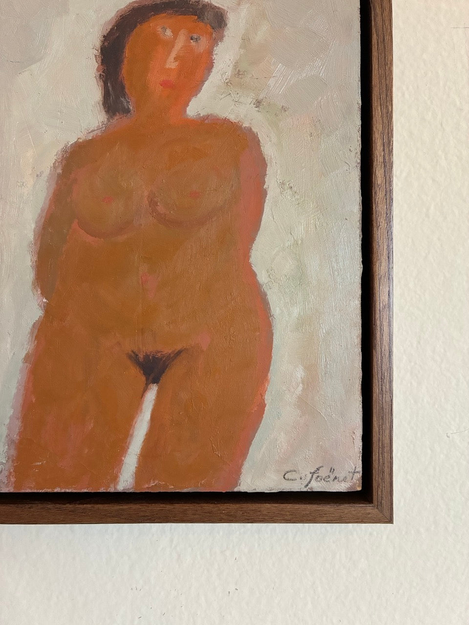 French Mid-Century Figurative Painting Intimate Female Nude Study on Panel by Claude Foënet